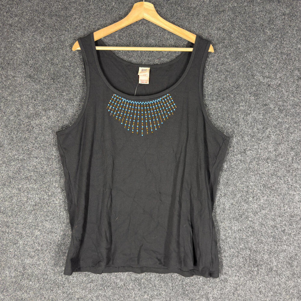 New Faded Glory Tank Women 26W/28W Plus Black Rhinestone Sleeveless Wide Strap
